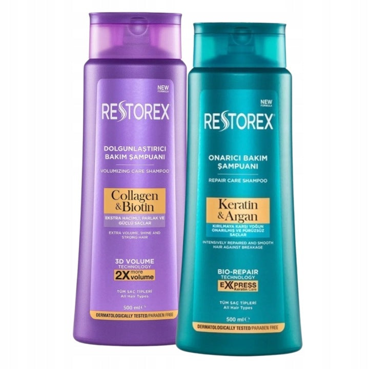 Restorex Keratin & Argan + Collagen & Biotin shampoo set 2x500 ml