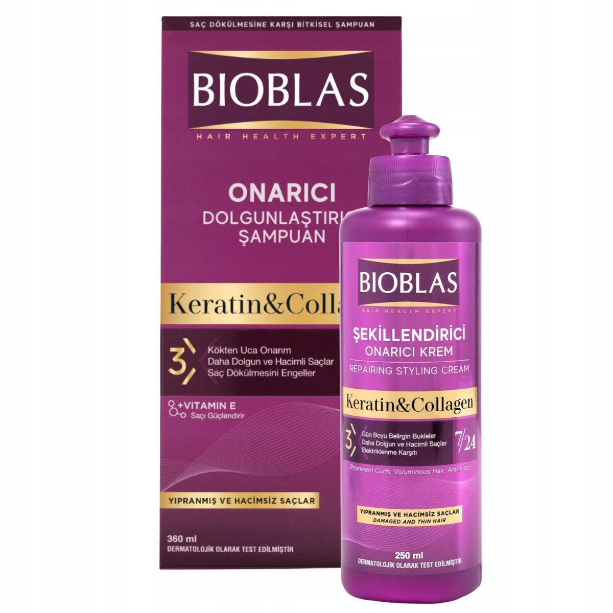 Bioblas Keratin and Argan shampoo 360 ml and styling cream 250 ml set