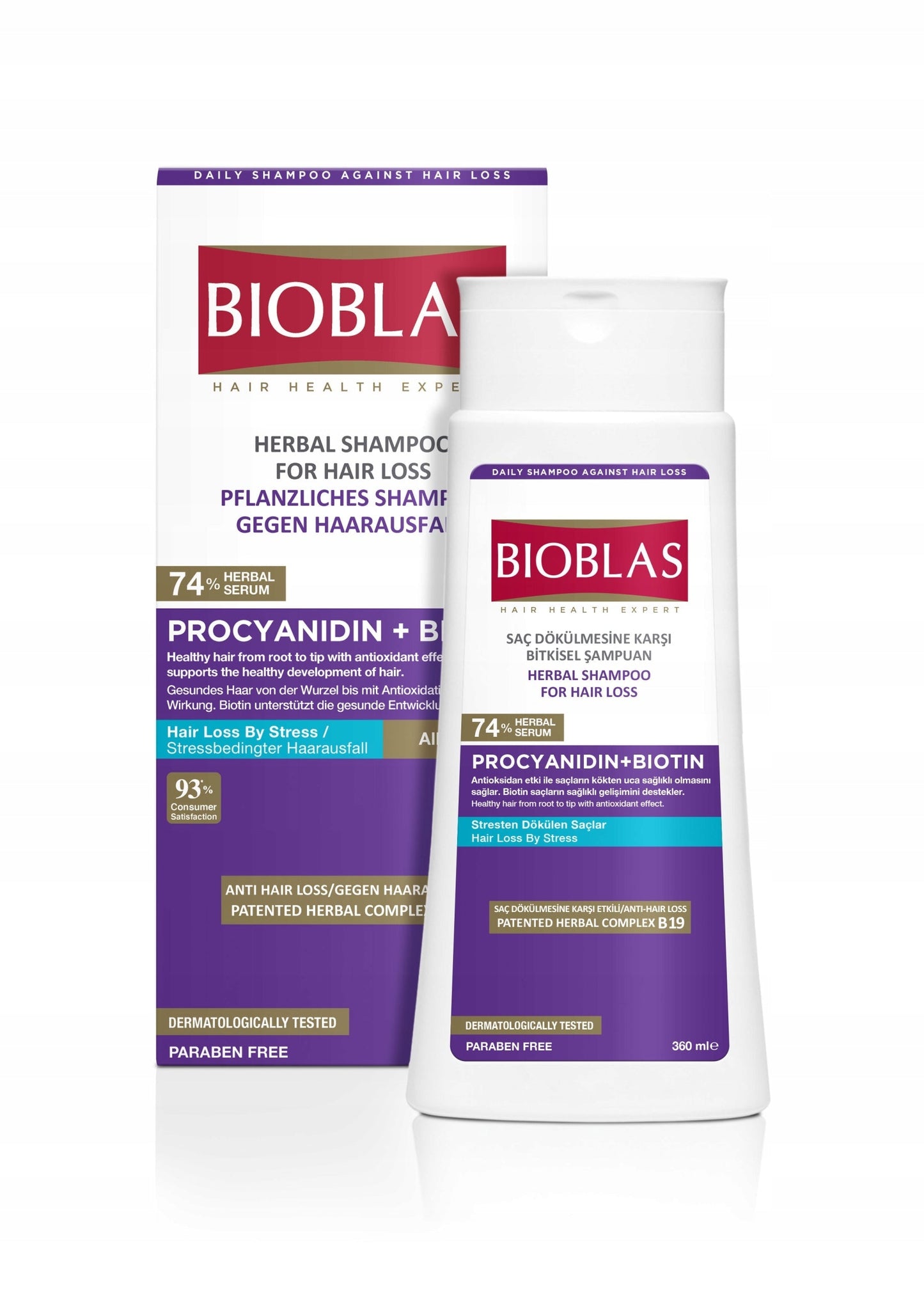 Bioblas Anti-Stress Herbal Shampoo with Procyanidin & Biotin - 360ml