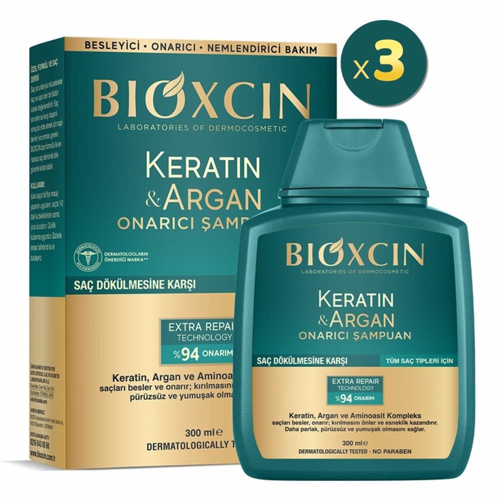 Bioxcin Keratin & Argan Repairing Shampoo 3 x 300 ml
