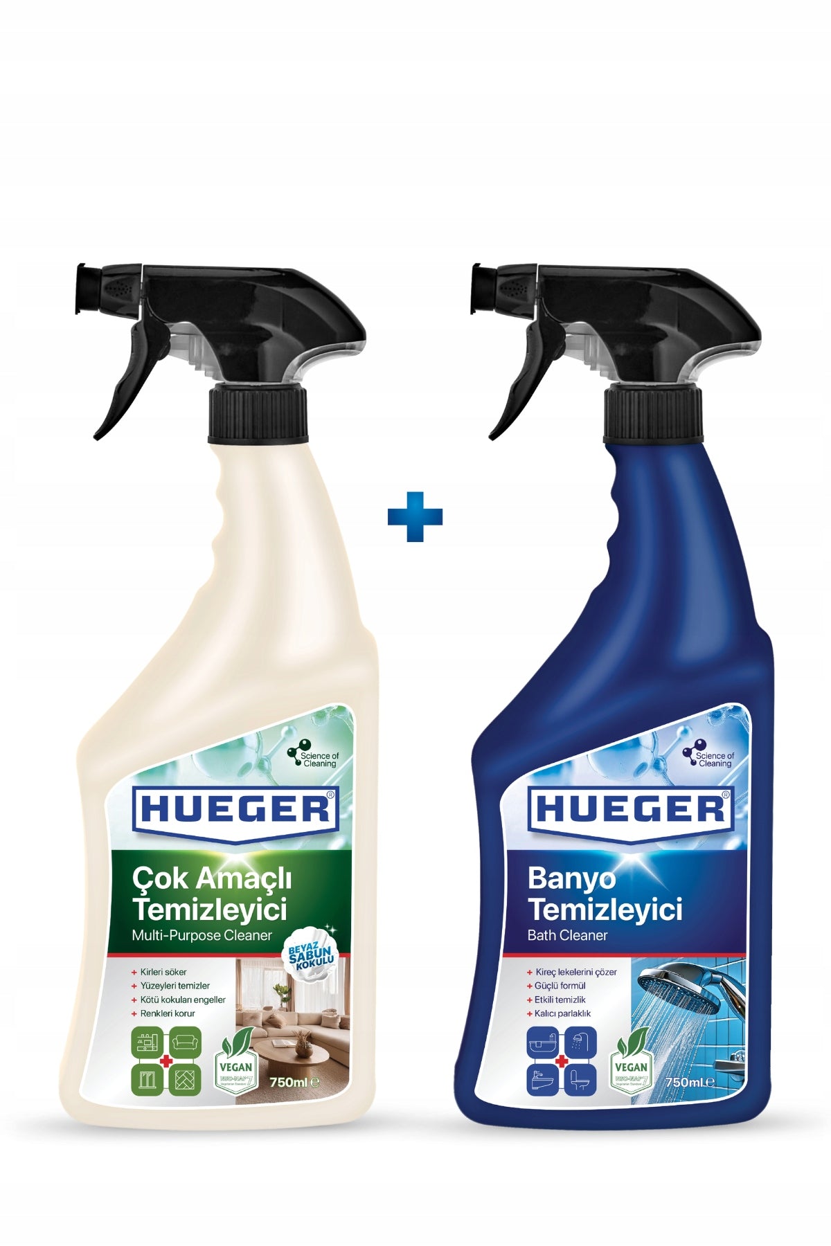 HUEGER Vegan Multi-Purpose and Bathroom Cleaner Set 2 x 750 ml