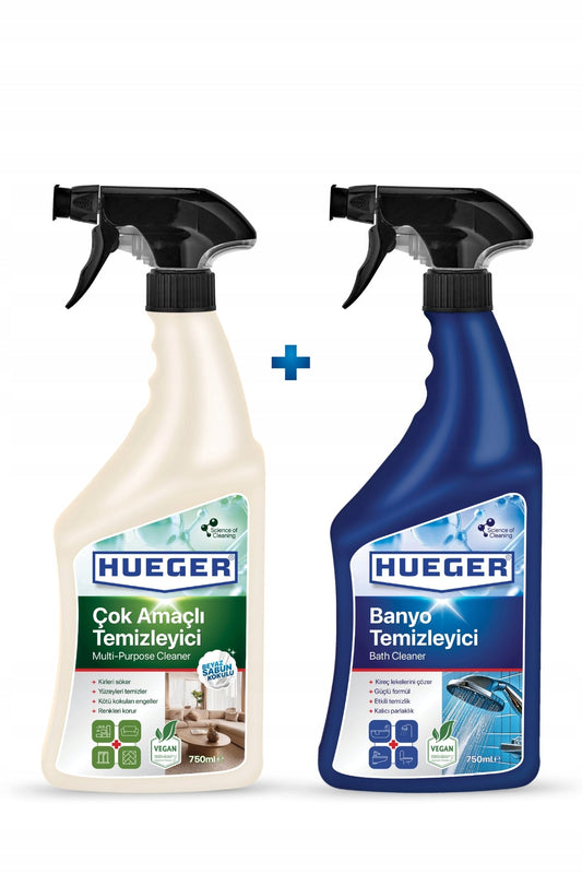 HUEGER Vegan Multi-Purpose and Bathroom Cleaner Set 2 x 750 ml