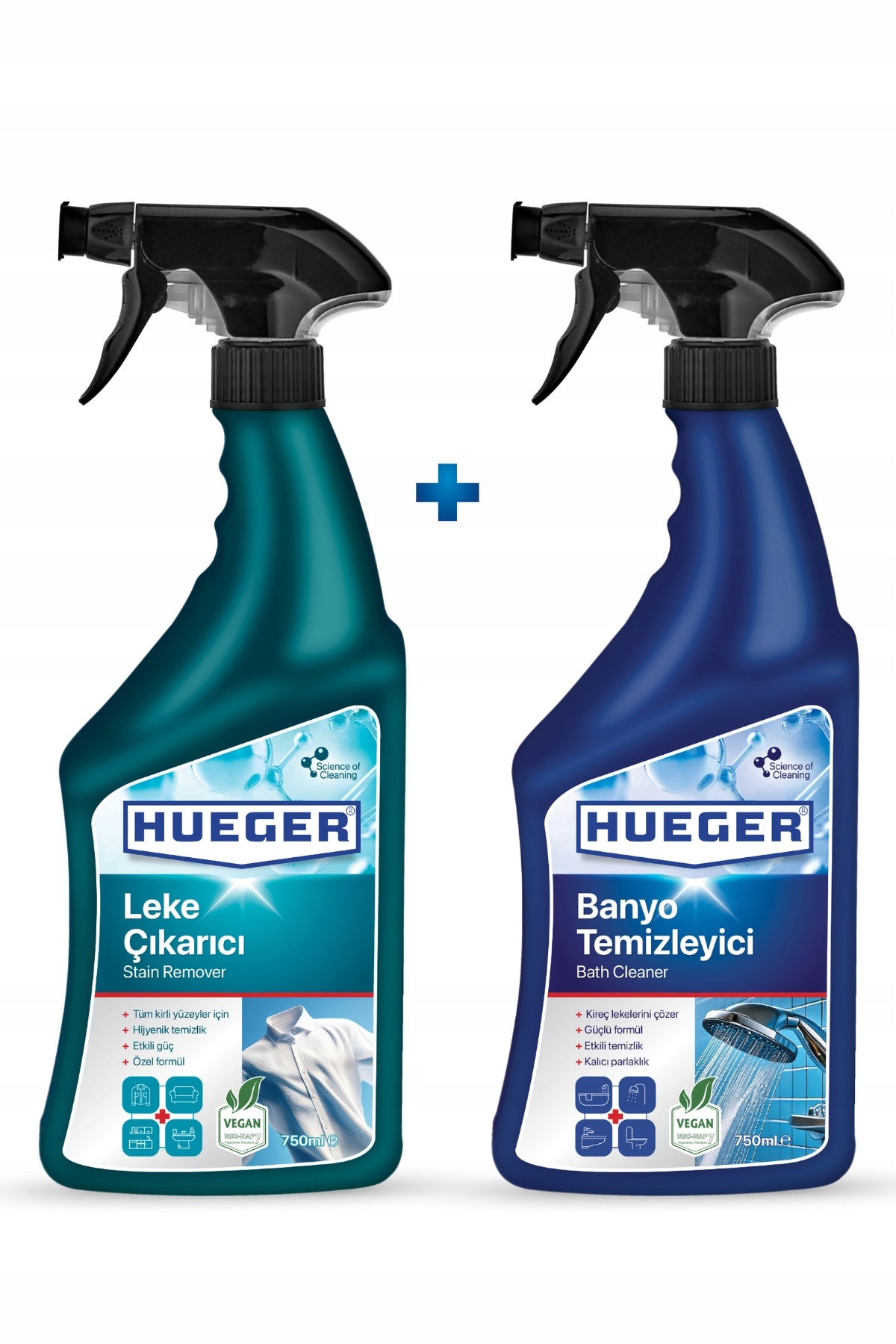 HUEGER Vegan Stain Remover and Bathroom Cleaner Set 2 x 750 ml