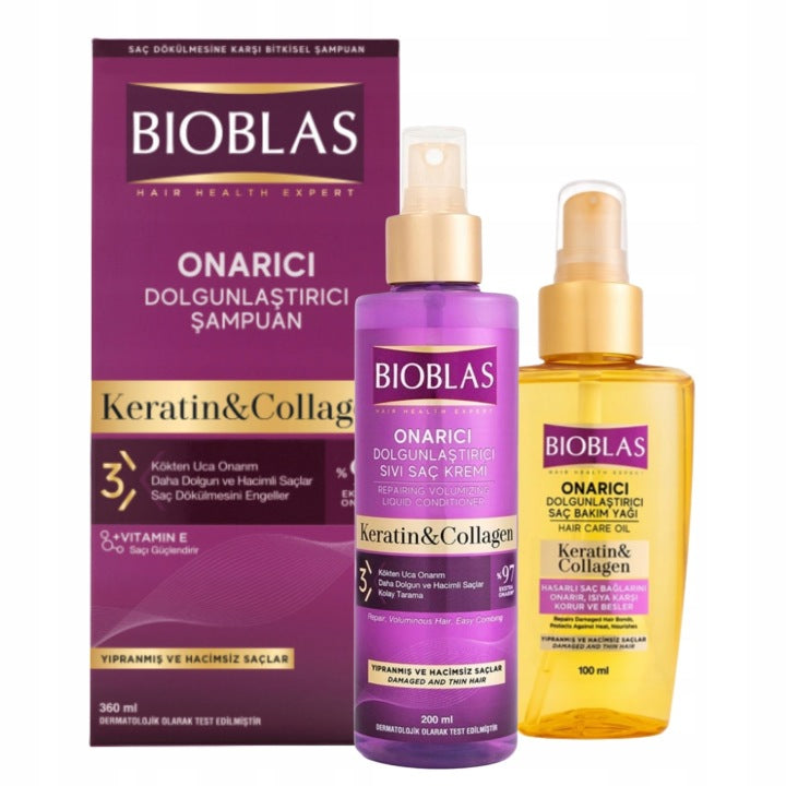 Bioblas Keratin & Collagen shampoo liquid conditioner and oil set