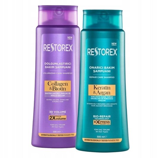 Restorex Keratin & Argan + Collagen & Biotin shampoo set 2x500 ml