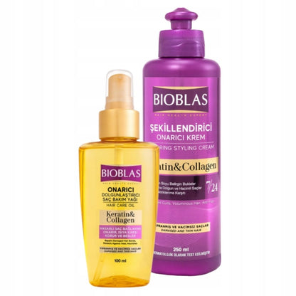 Bioblas Keratin & Collagen 7/24 styling cream + hair oil set