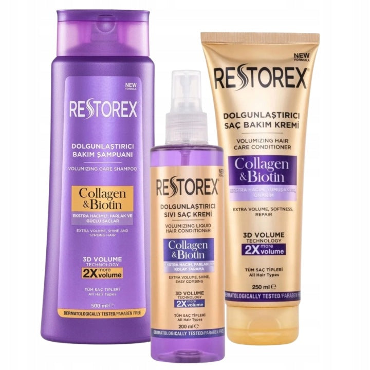 Restorex Collagen & Biotin shampoo + conditioner + liquid conditioner set
