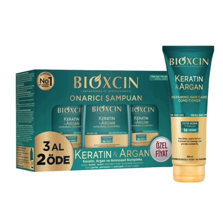 Bioxcin Keratin & Argan 3x300 ml shampoo + 250 ml conditioner set