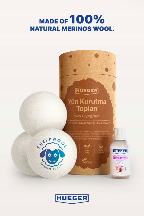 HUEGER Merino wool dryer balls x3 + Spring Fest fragrance oil set