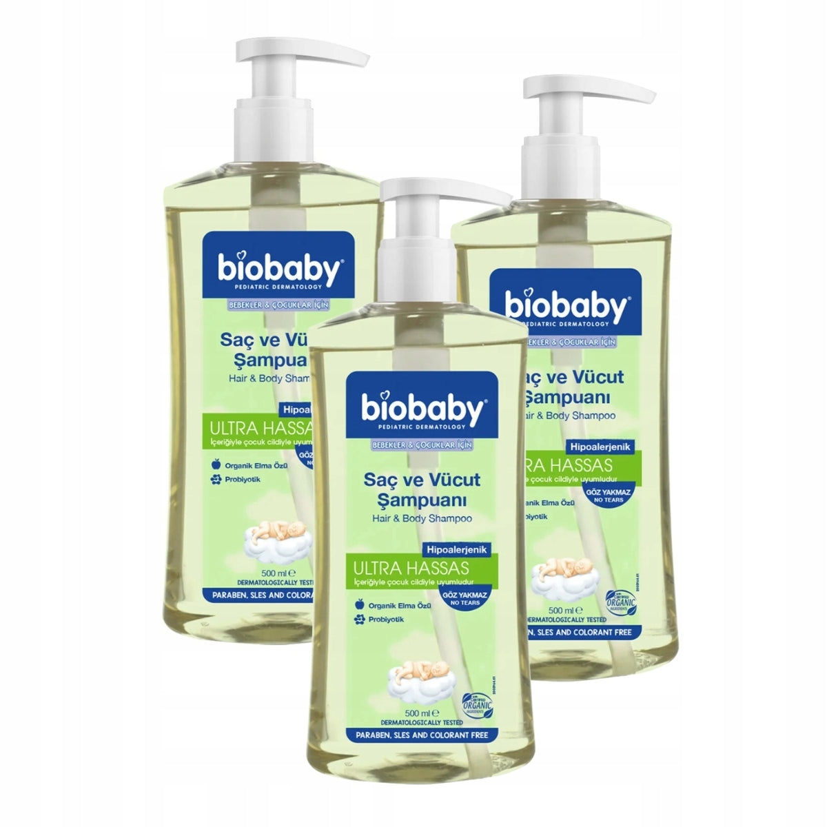 Biobaby prebiotic hair and body shampoo 3x500 ml